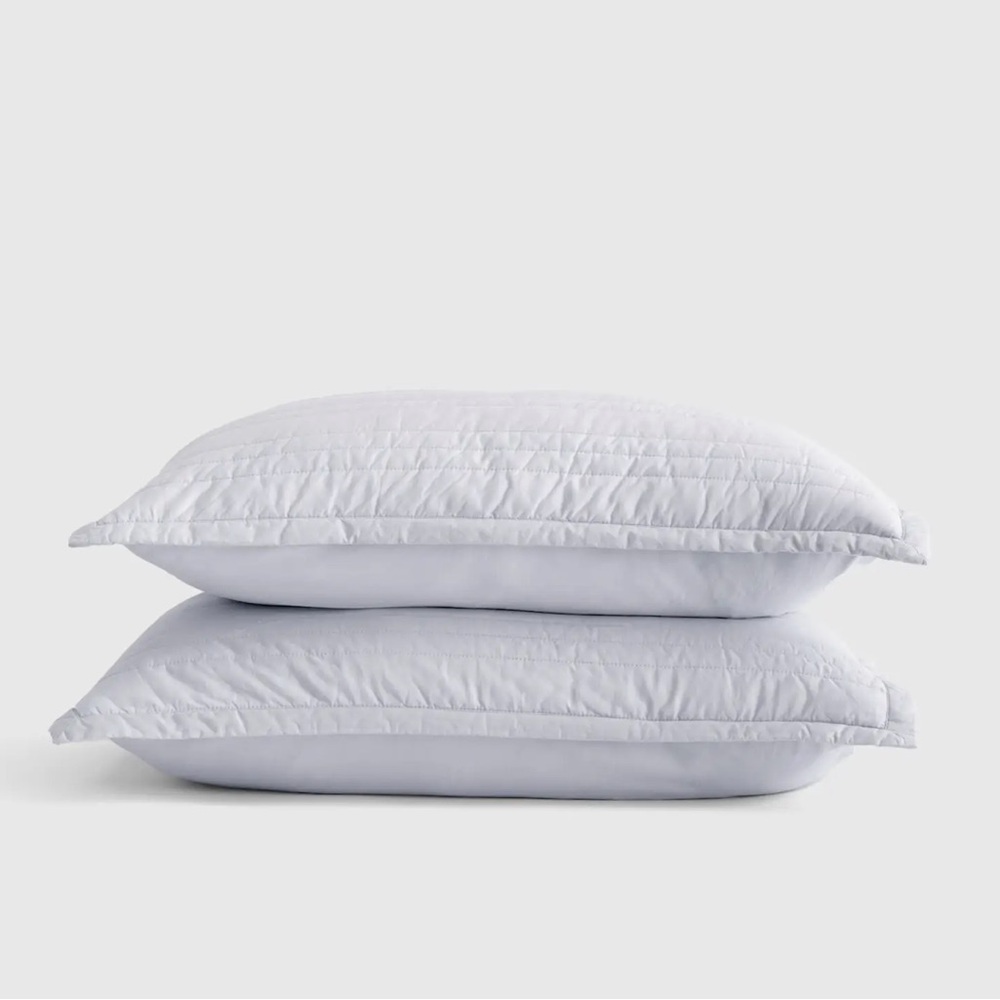 QUINCE Organic Cotton Stripe Stitch Quilted Sham Set King Light Blue 6091